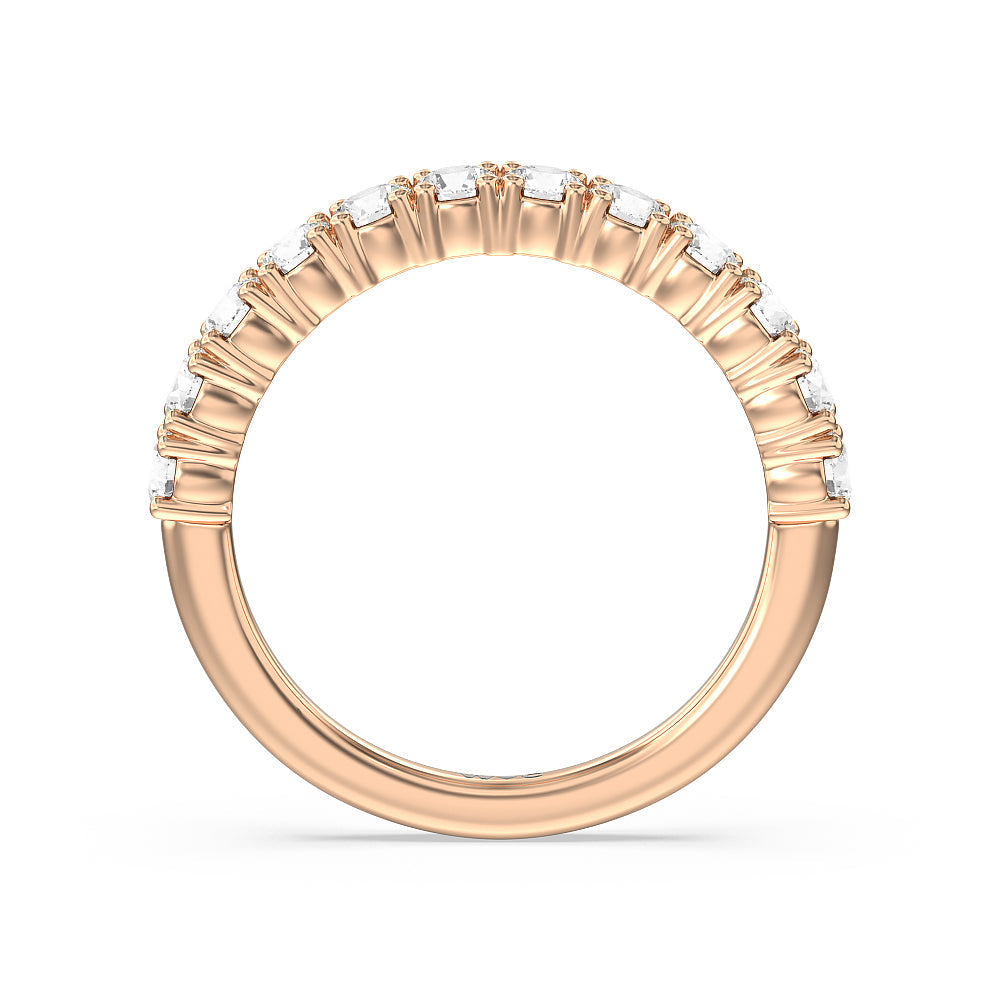 Emerald and Round Side Stone Diamond Wedding Band with 18KT Rose Gold Cut Diamond in 14KT Rose Gold view 2
