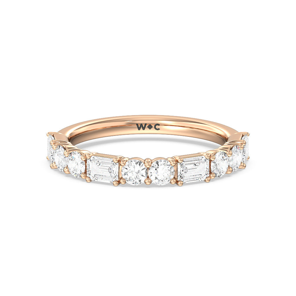 Halo Solitaire Fancy Cut Side Stones Lab Diamond Wedding Band with 18KT Rose Gold Cut Diamond in 14KT Rose Gold view 1

