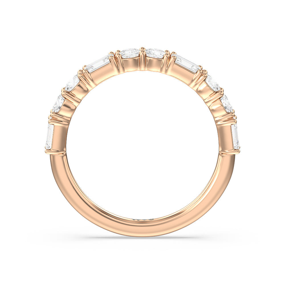 Halo Solitaire Fancy Cut Side Stones Lab Diamond Wedding Band with 18KT Rose Gold Cut Diamond in 14KT Rose Gold view 2

