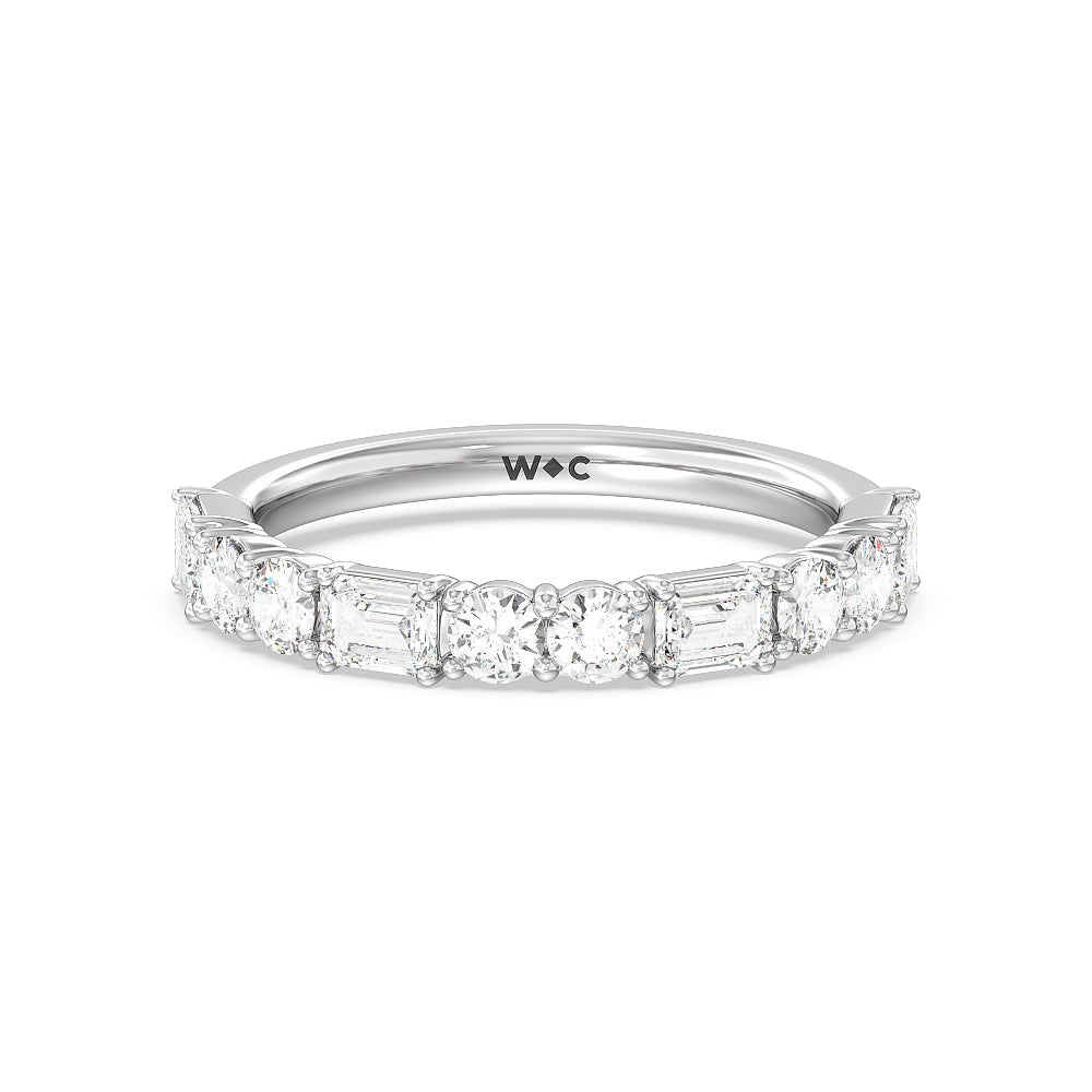 Halo Solitaire Fancy Cut Side Stones Lab Diamond Wedding Band with Platinum Cut Diamond in 14KT Platinum view 1

