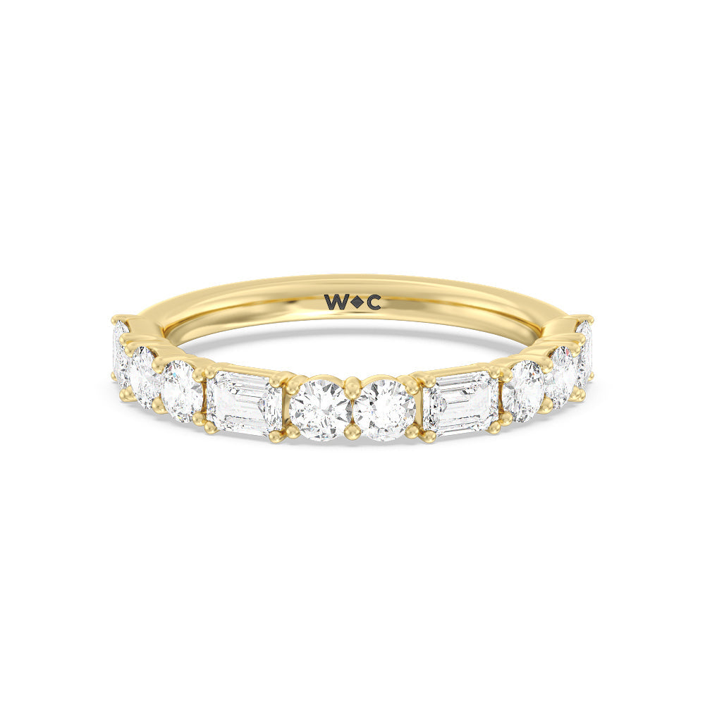 Halo Solitaire Fancy Cut Side Stones Lab Diamond Wedding Band with 18KT Yellow Gold Cut Diamond in 14KT Yellow Gold view 1
