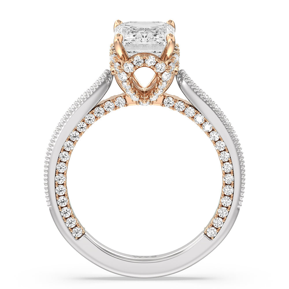 The Chrysler Ring with Emerald Cut Diamond in 14KT White & Rose Gold view 3
