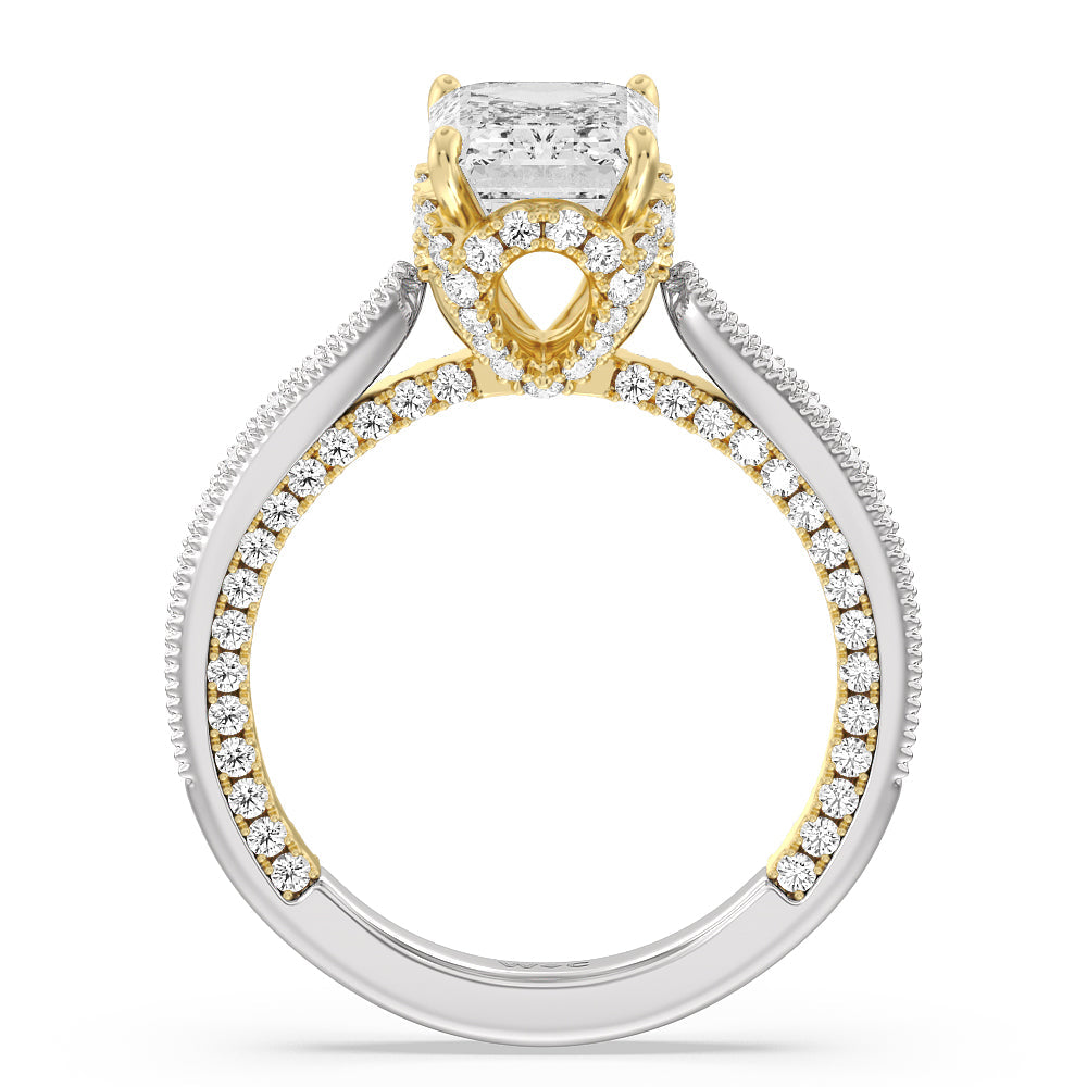 The Chrysler Ring with Emerald Cut Diamond in 14KT White & Yellow Gold view 3
