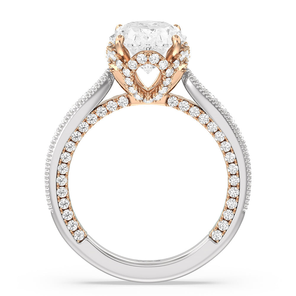 The Chrysler Ring with Oval Cut Diamond in 14KT White & Rose Gold view 3
