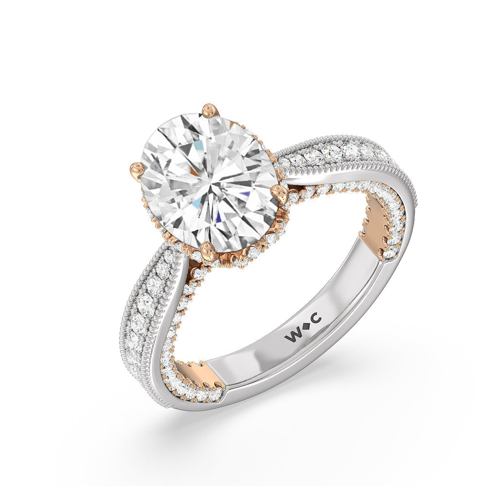 Oval Cut The Chrysler Ring with Lab Grown Diamond in 14KT White & Rose Gold view 4
