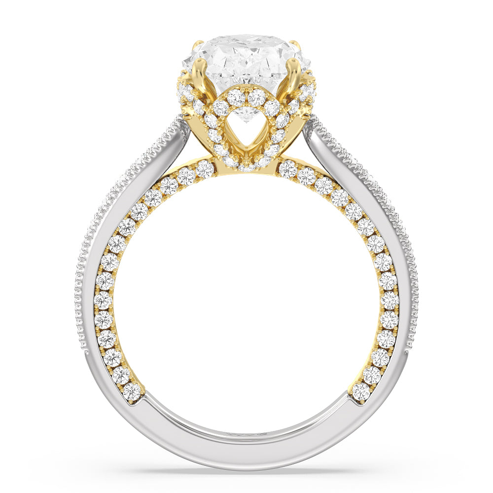 The Chrysler Ring with Oval Cut Diamond in 14KT White & Yellow Gold view 3

