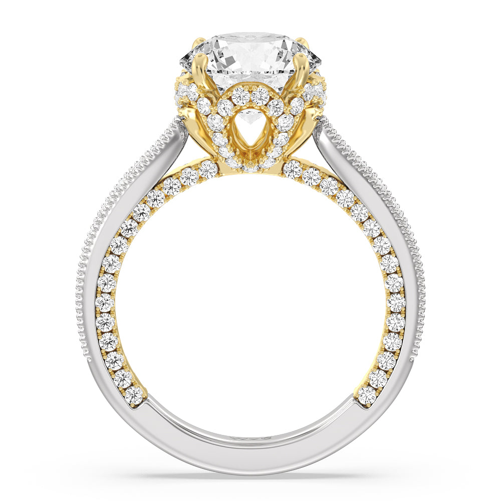 The Chrysler Ring with Round Cut Diamond in 14KT White & Yellow Gold view 3
