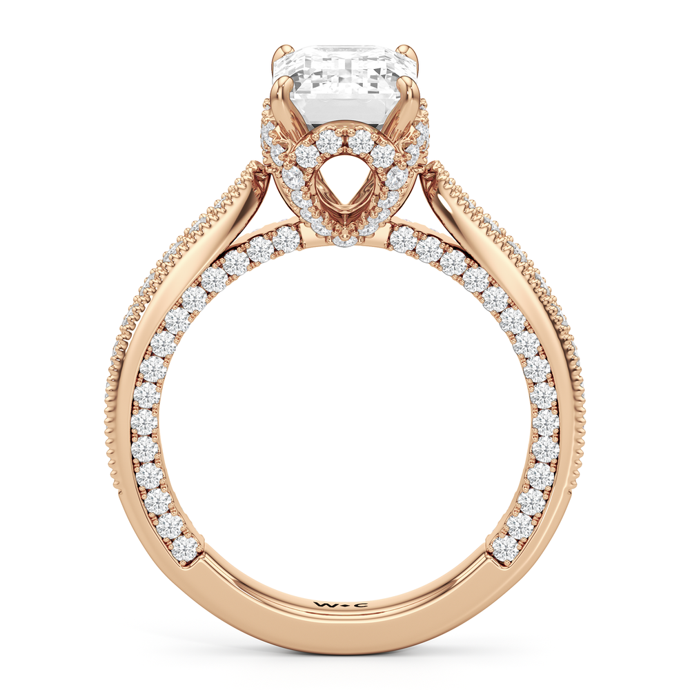 The Chrysler Ring with Emerald Cut Diamond in 14KT Rose Gold view 3
