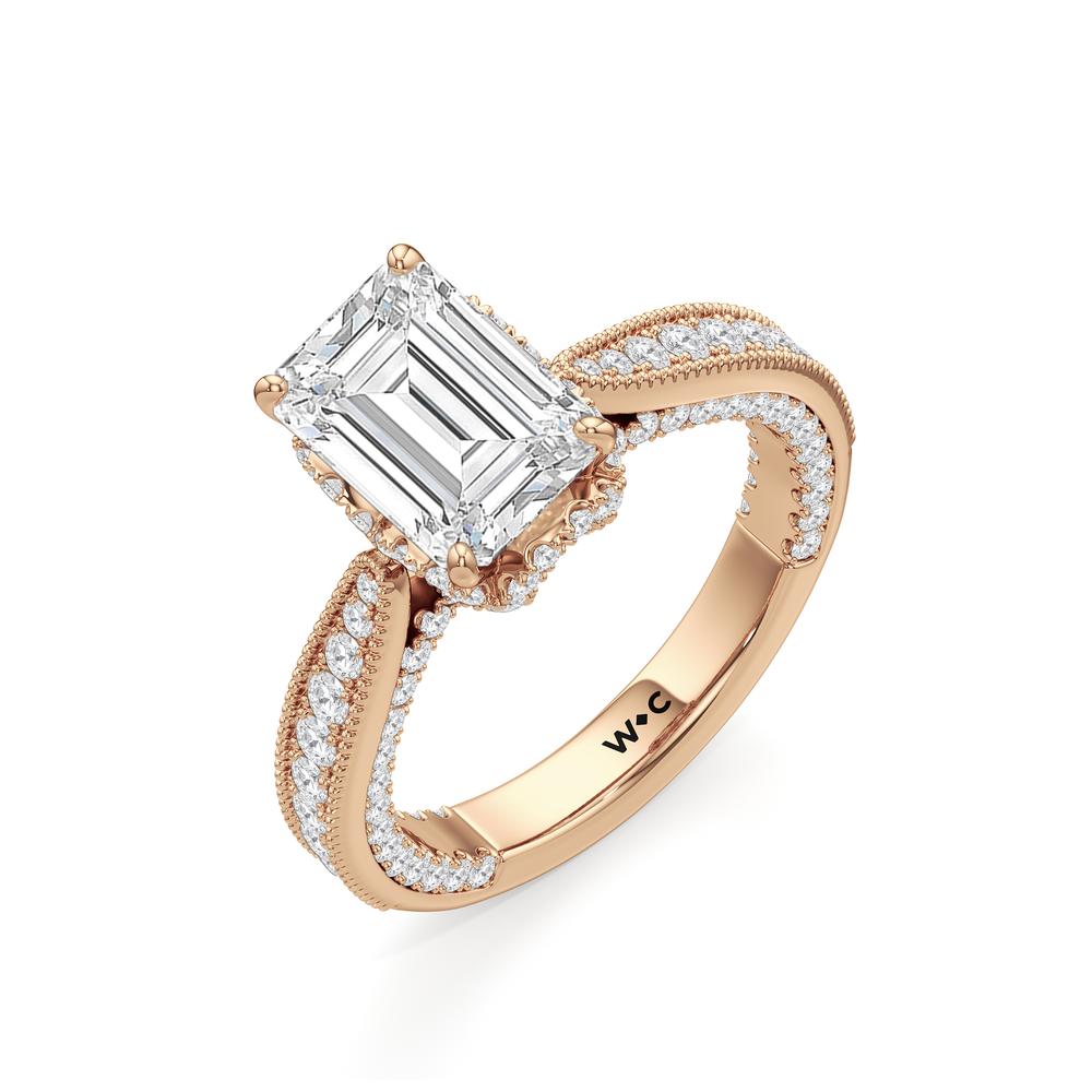 The Chrysler Ring with Emerald Cut Diamond in 14KT Rose Gold view 4
