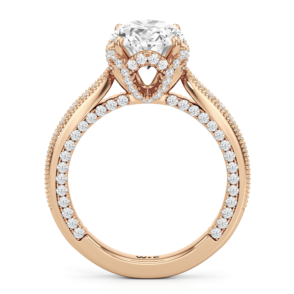 The Chrysler Ring with Oval Cut Diamond in 14KT Rose Gold view 3
