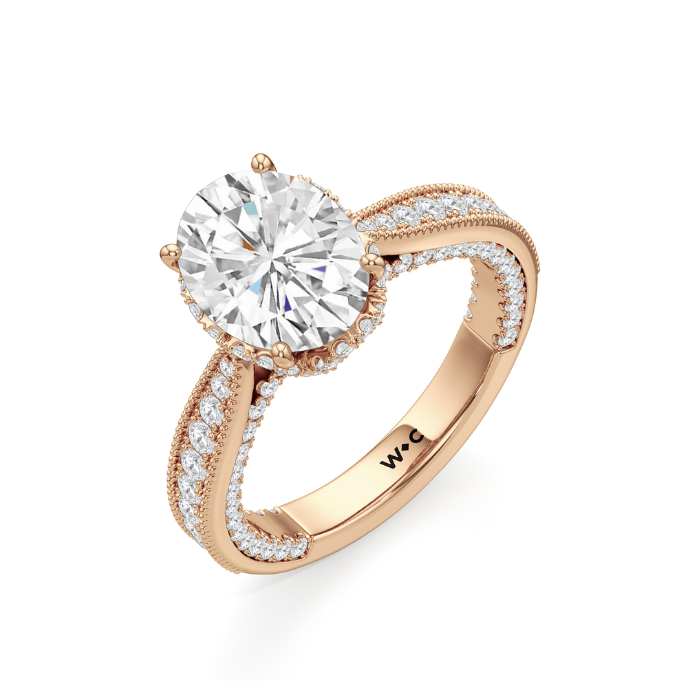 The Chrysler Ring with Oval Cut Diamond in 14KT Rose Gold view 4
