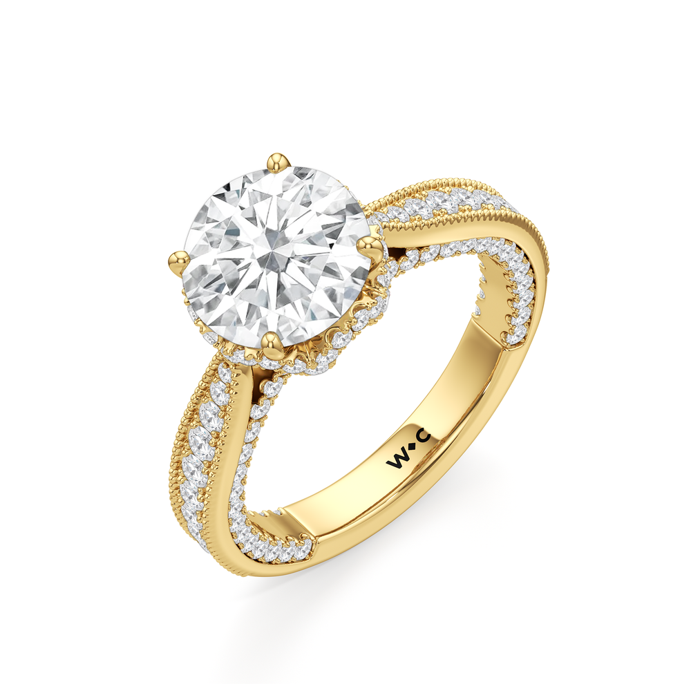 The Chrysler Ring with Round Cut Diamond in 14KT Yellow Gold view 4
