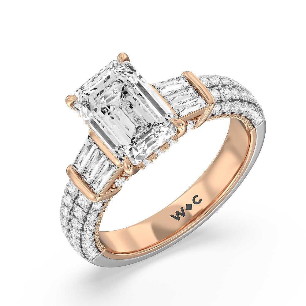The Mulberry Ring with Emerald Cut Diamond in 14KT White & Rose Gold view 3
