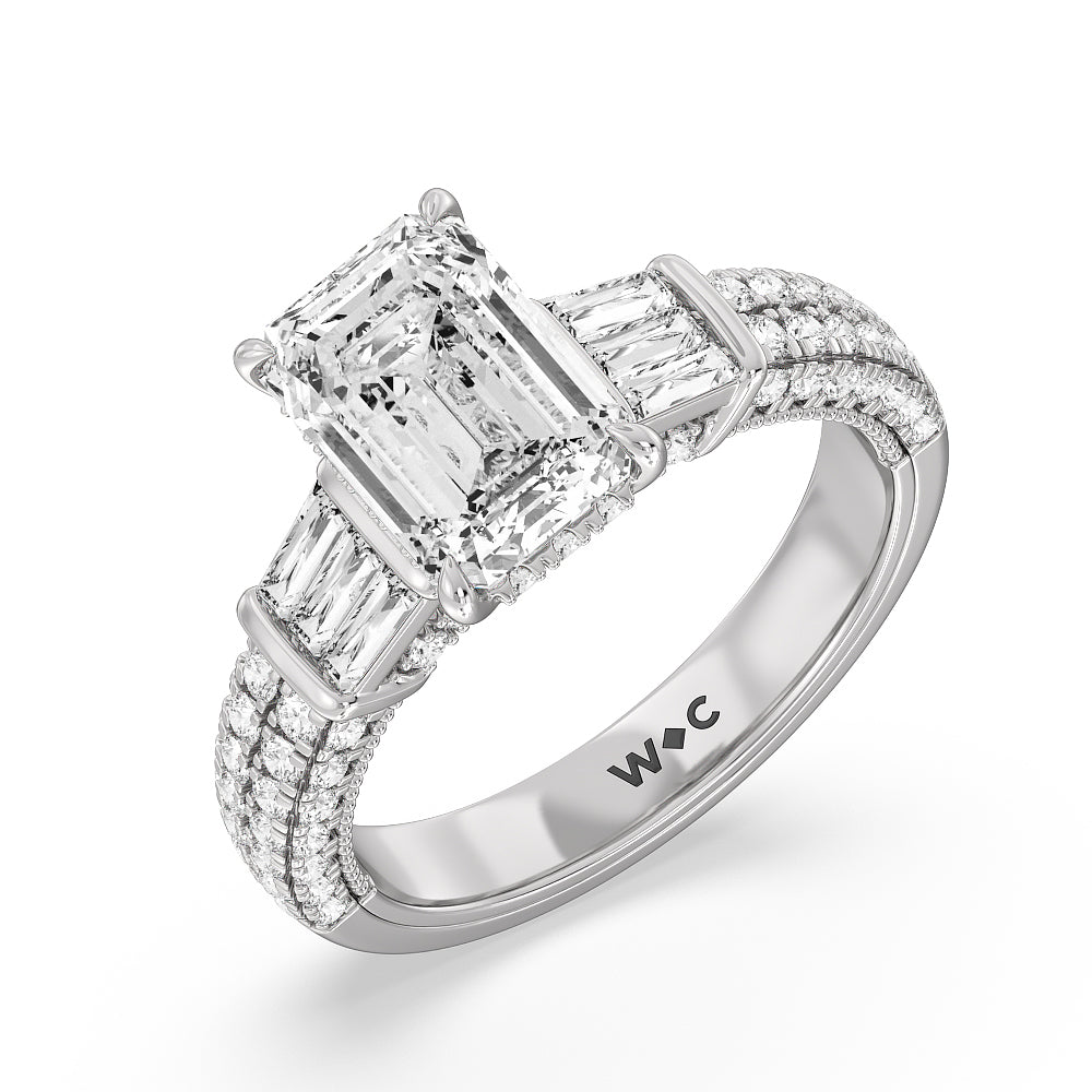 The Mulberry Ring with Emerald Cut Diamond in 14KT Platinum view 3
