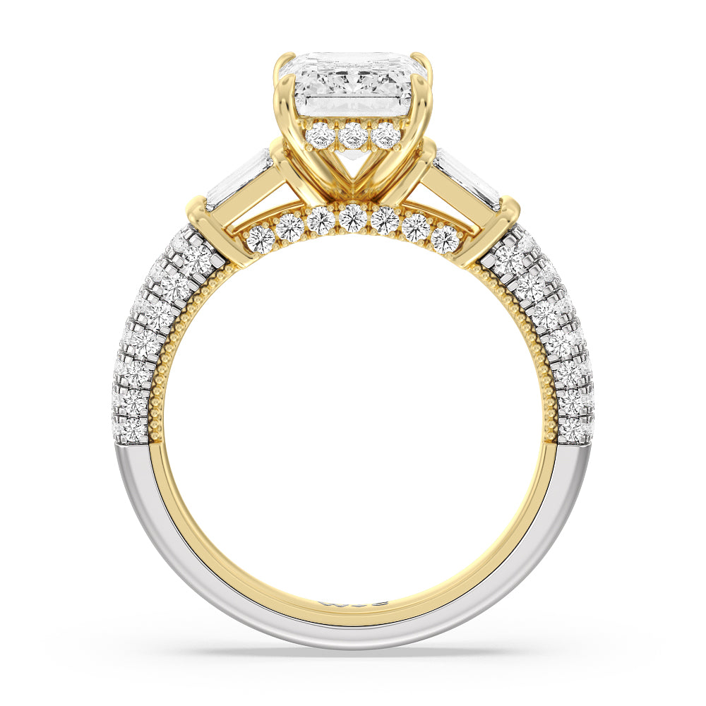The Mulberry Ring with Emerald Cut Diamond in 14KT White & Yellow Gold view 2
