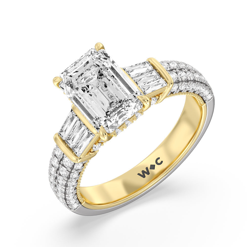 The Mulberry Ring with Emerald Cut Diamond in 14KT White & Yellow Gold view 3
