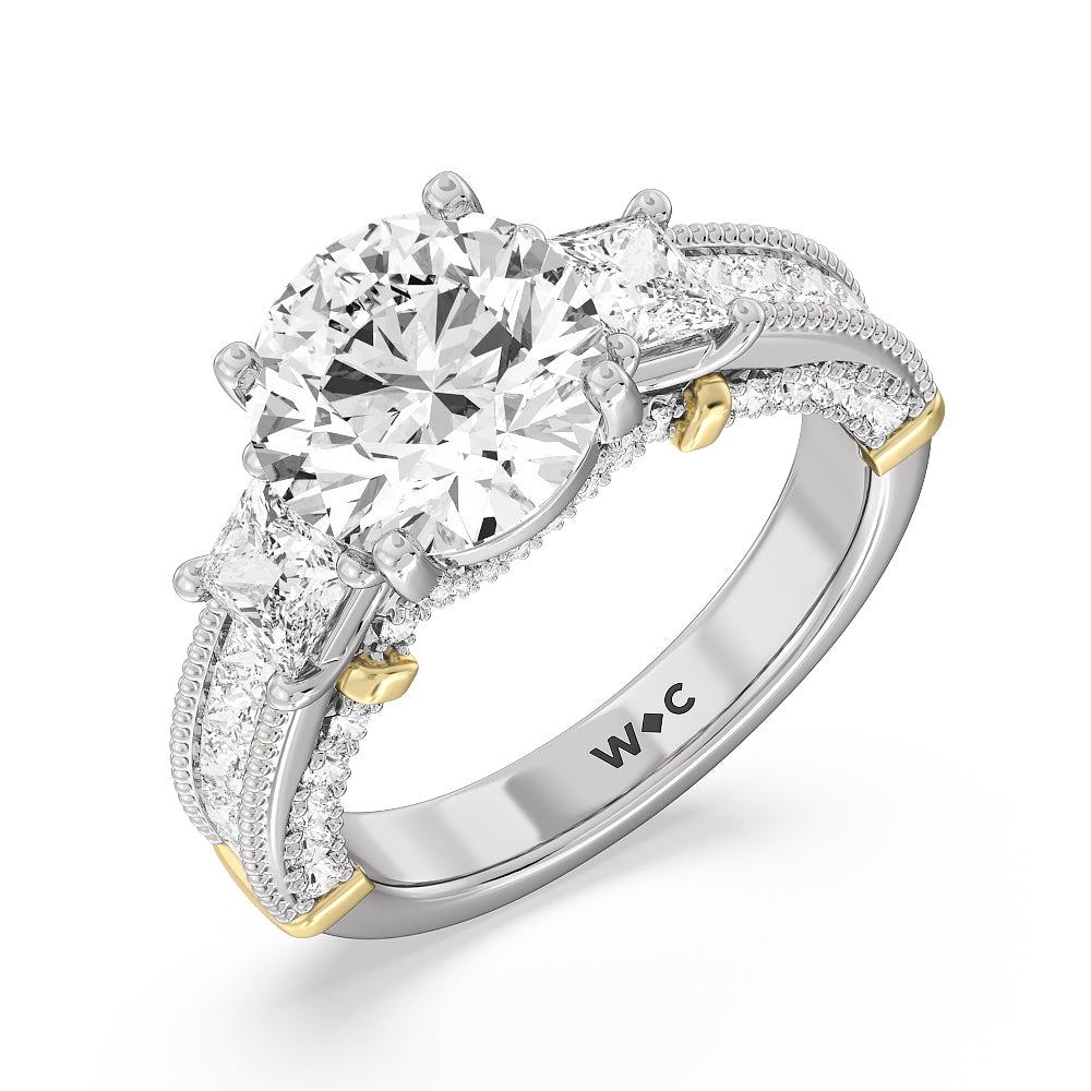 Round Cut The Harlem Ring with Lab Grown Diamond in 14KT White & Yellow Gold view 3
