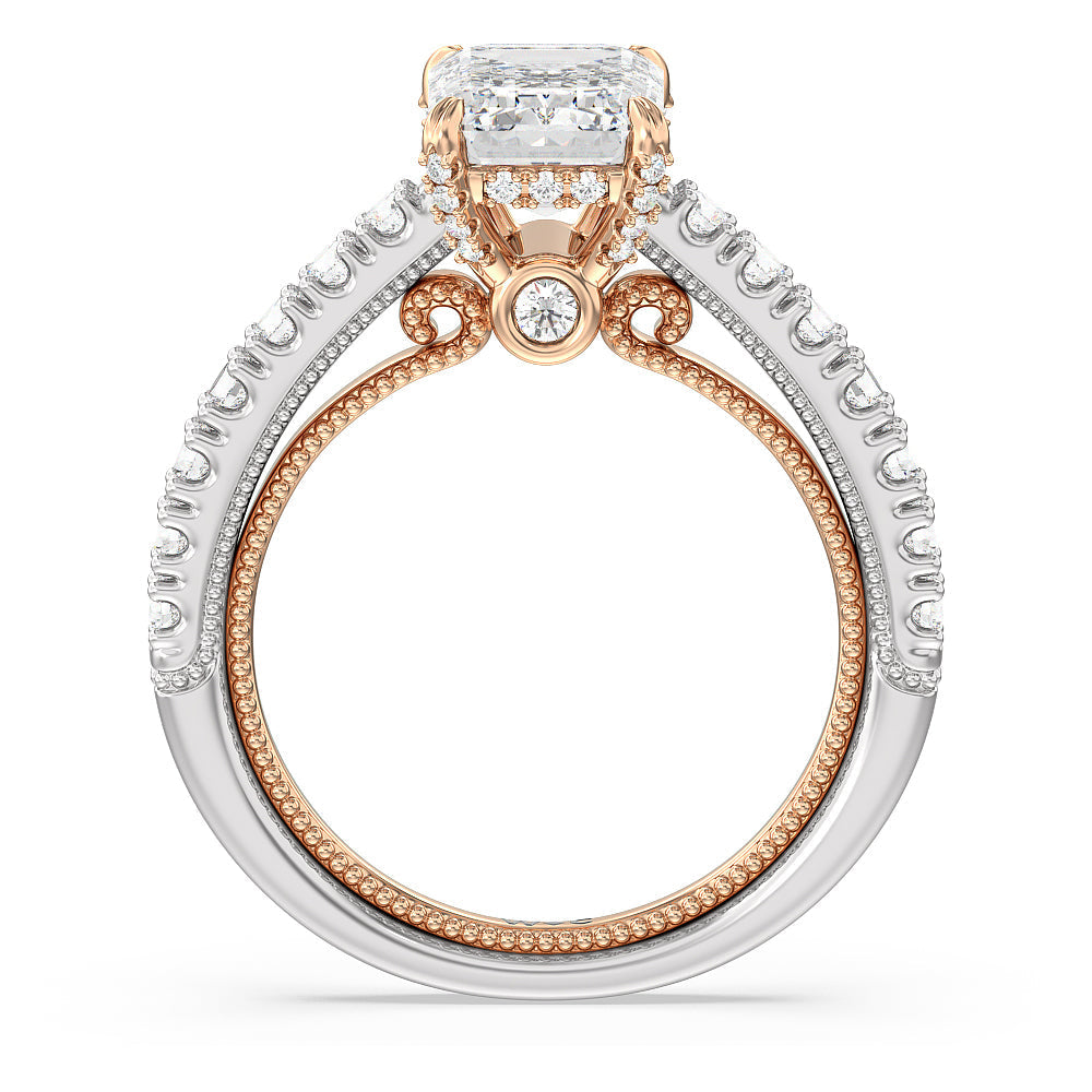 The Liberty Ring with Emerald Cut Diamond in 14KT White & Rose Gold view 2
