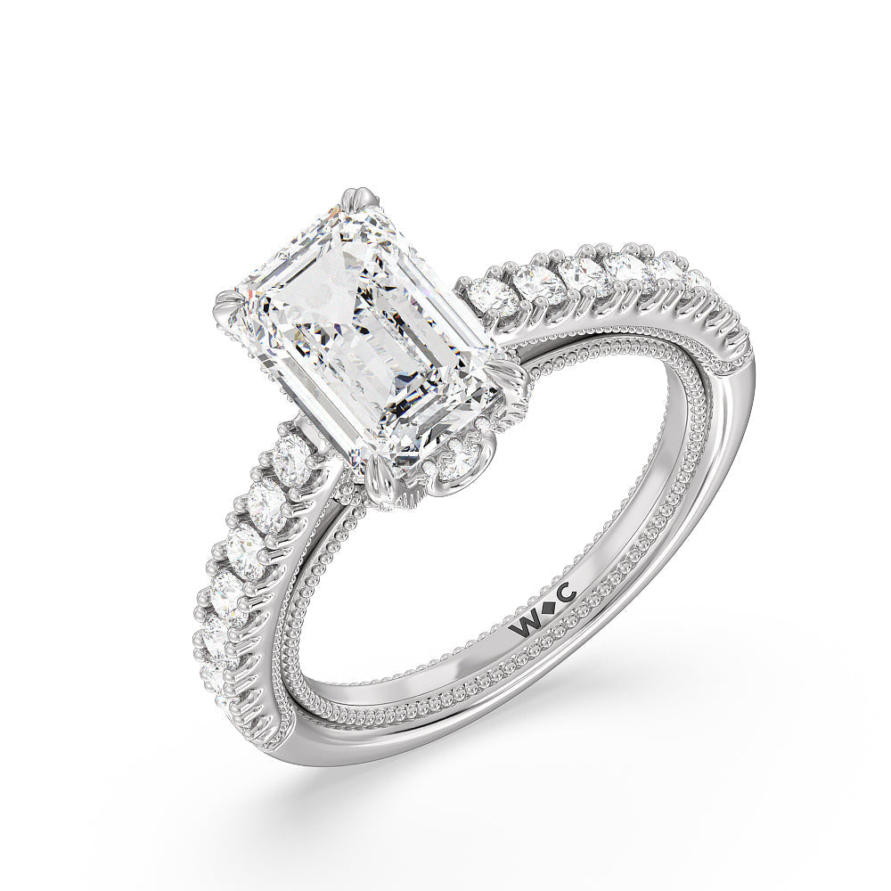 The Liberty Ring with Emerald Cut Diamond in 14KT Platinum view 3
