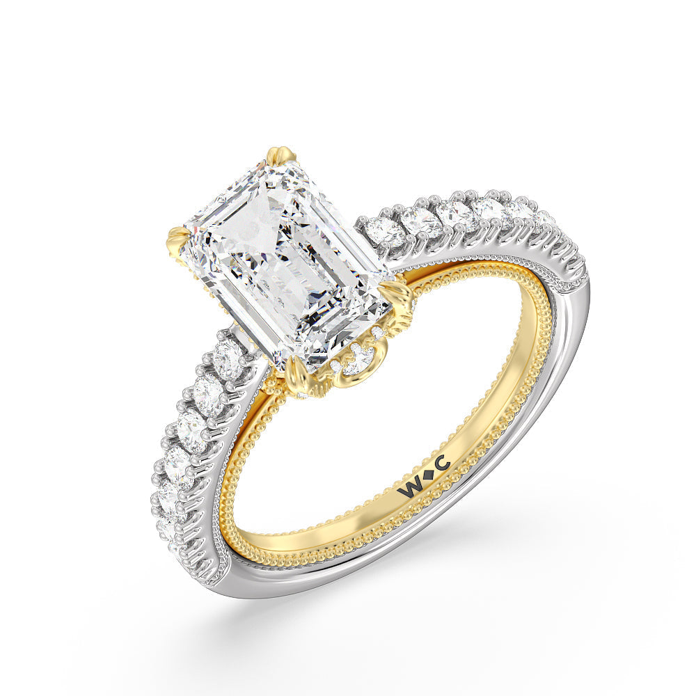 The Liberty Ring with Emerald Cut Diamond in 14KT White & Yellow Gold view 3
