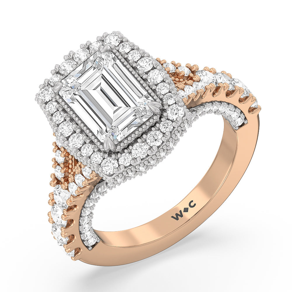 The Cloister Ring with Emerald Cut Diamond in 14KT White & Rose Gold view 3
