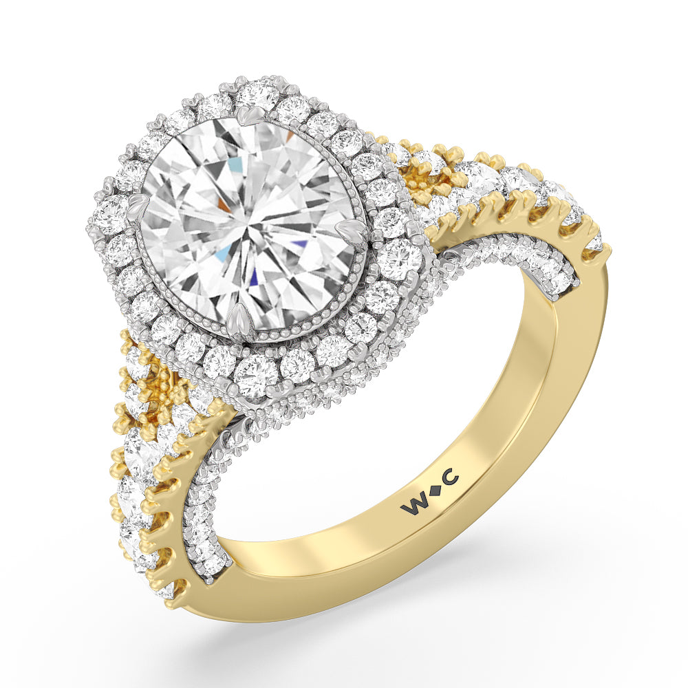 The Cloister Ring with Oval Cut Diamond in 14KT White & Yellow Gold view 3
