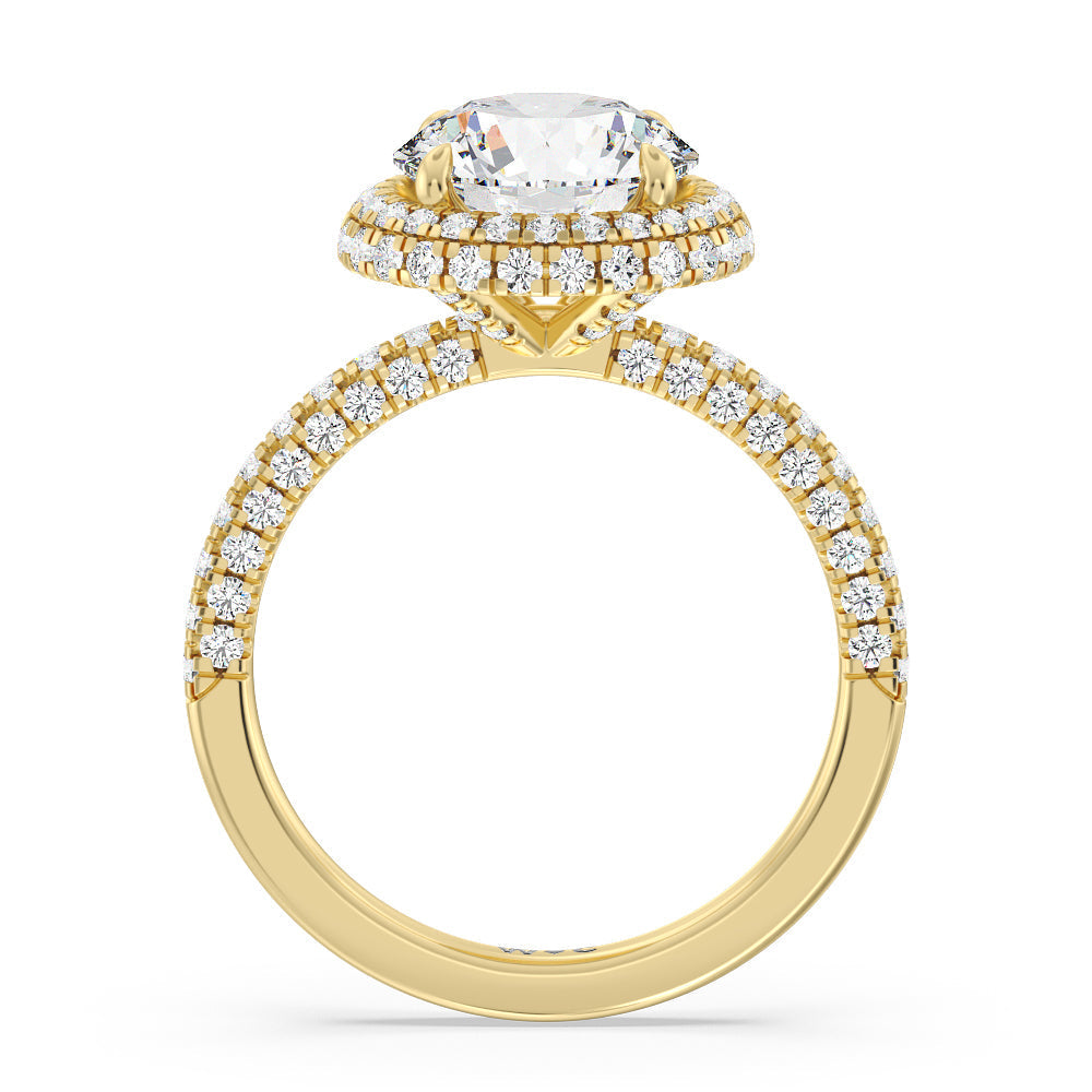 Falling Edge Dome Halo Engagement Ring with Round Cut Diamond in 14KT Yellow Gold view 2
