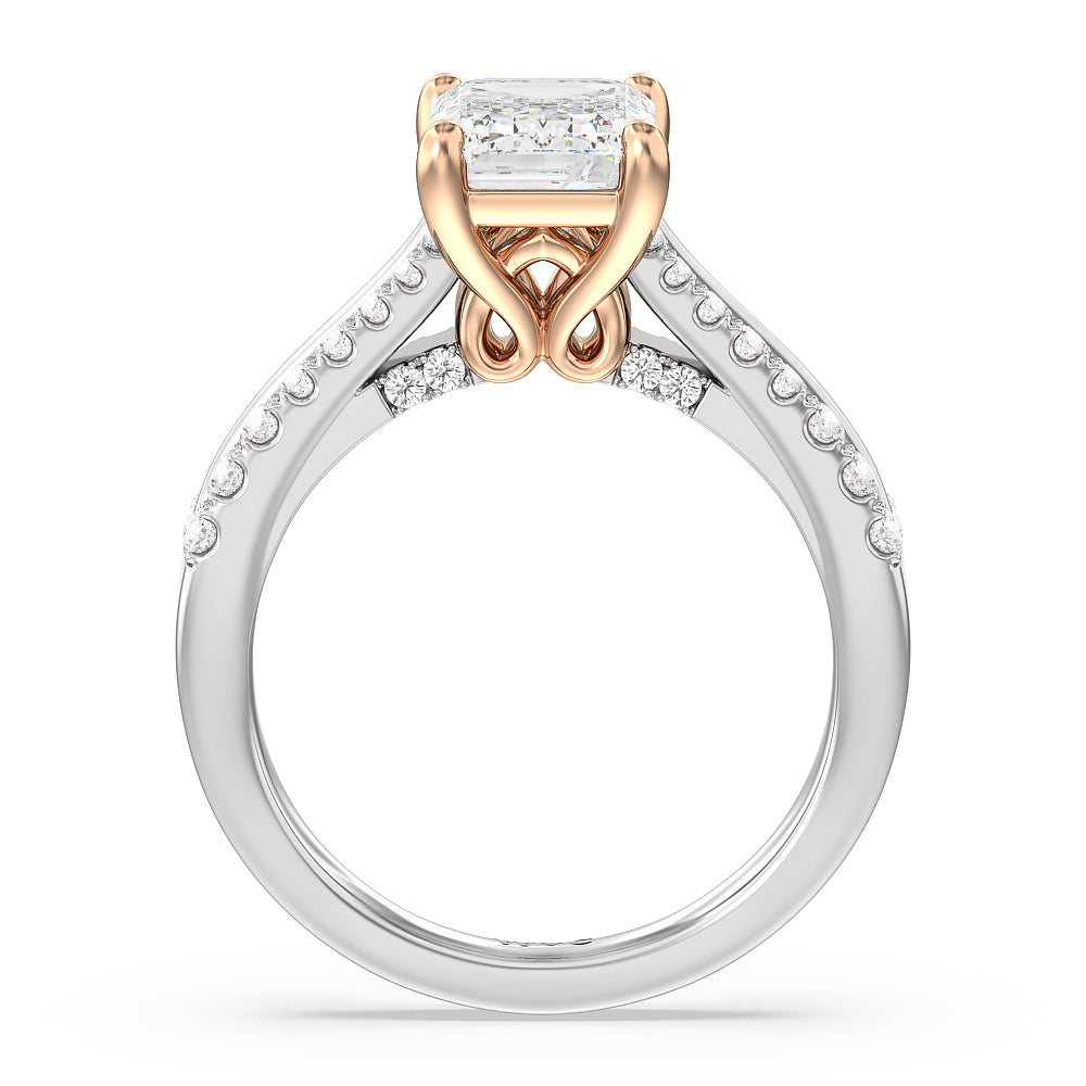 The Essex Ring with Emerald Cut Diamond in 14KT White & Rose Gold view 2
