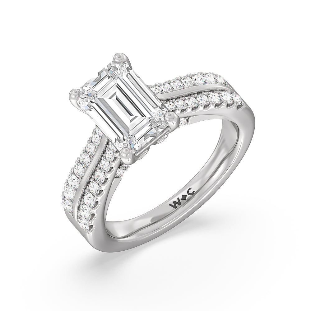The Essex Ring with Emerald Cut Diamond in 14KT Platinum view 3

