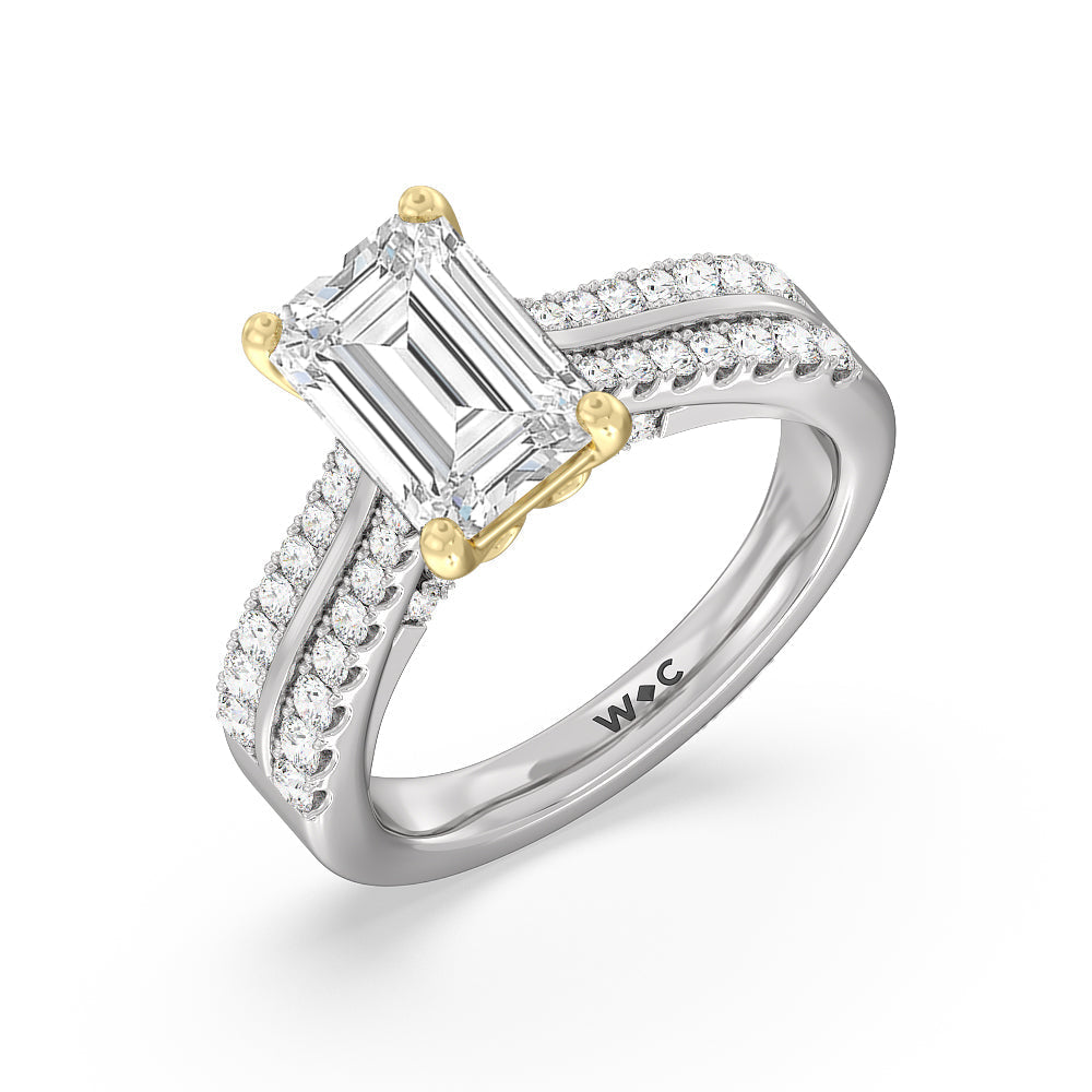 The Essex Ring with Emerald Cut Diamond in 14KT White & Yellow Gold view 3
