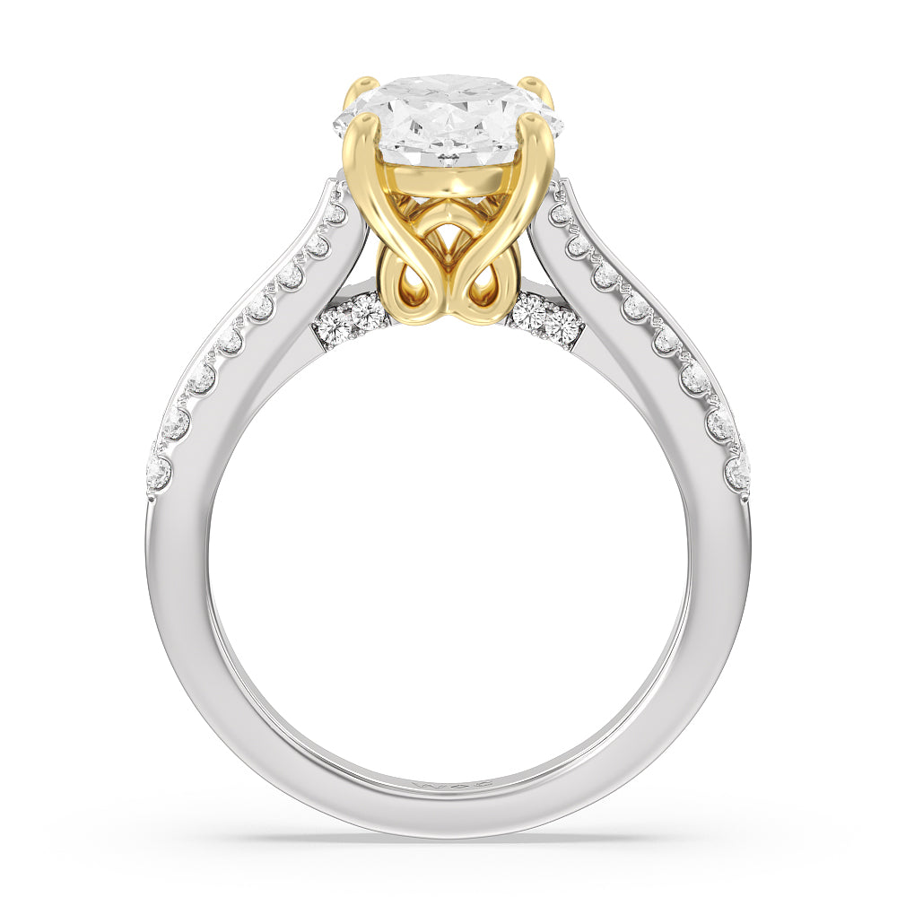 The Essex Ring with Oval Cut Diamond in 14KT White & Yellow Gold view 2
