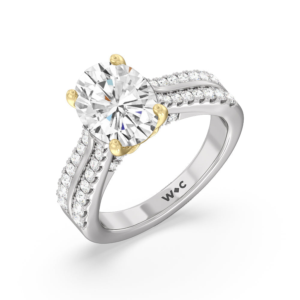The Essex Ring with Oval Cut Diamond in 14KT White & Yellow Gold view 3
