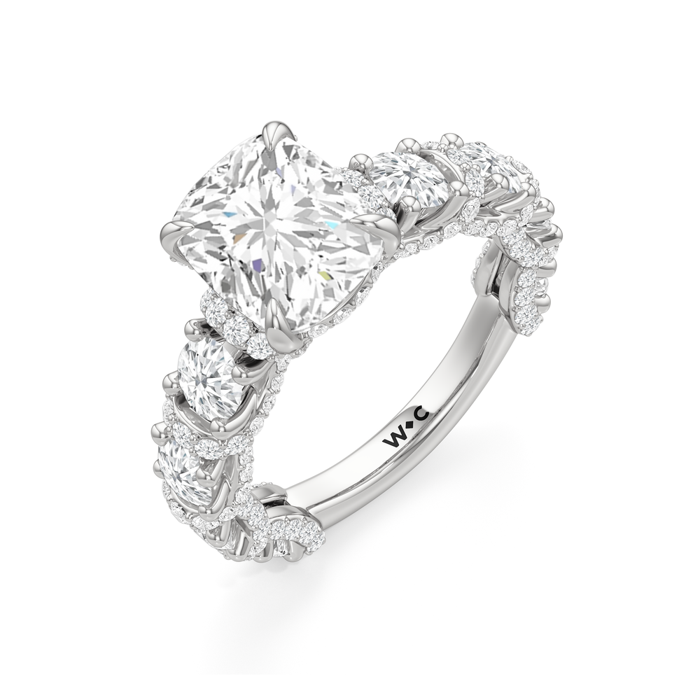 The Fulton Ring with Elongated Cushion Cut Diamond in 14KT Platinum view 7
