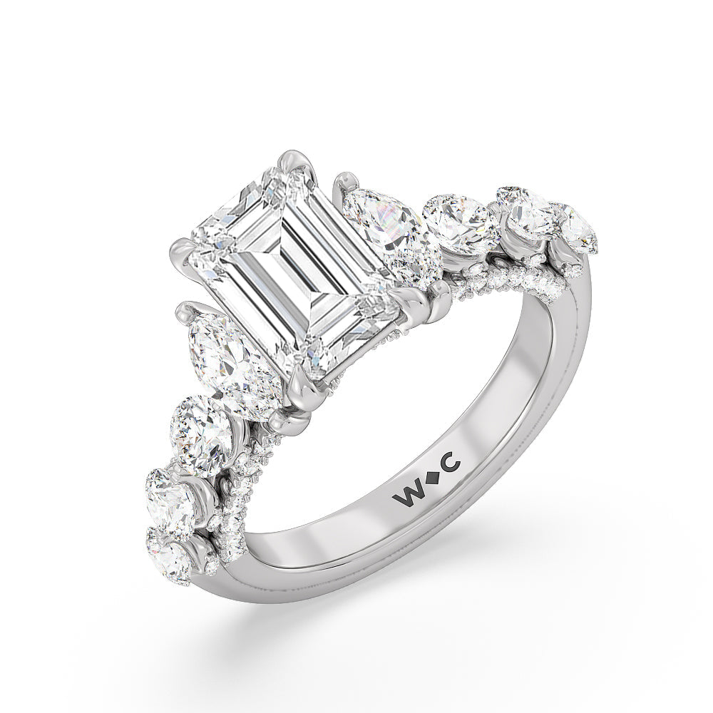 The St. Regis Ring with Emerald Cut Diamond in 14KT Platinum view 3
