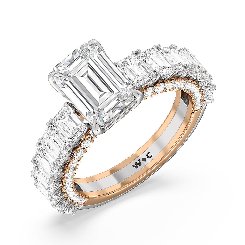 The Lexington Avenue Ring with Emerald Cut Diamond in 14KT White & Rose Gold view 4
