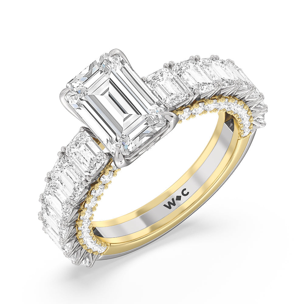 The Lexington Avenue Ring with Emerald Cut Diamond in 14KT White & Yellow Gold view 4
