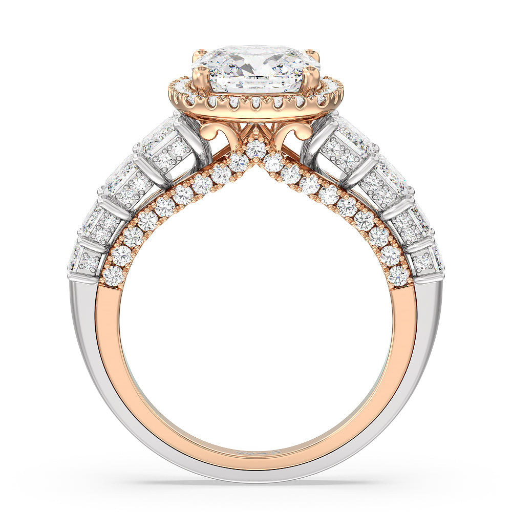 The Plaza Ring with Cushion Cut Diamond in 14KT White & Rose Gold view 2
