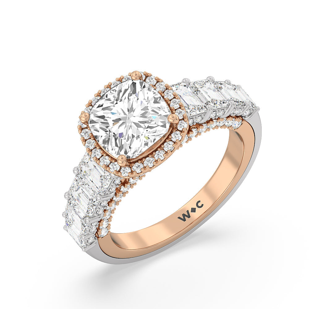 The Plaza Ring with Cushion Cut Diamond in 14KT White & Rose Gold view 3
