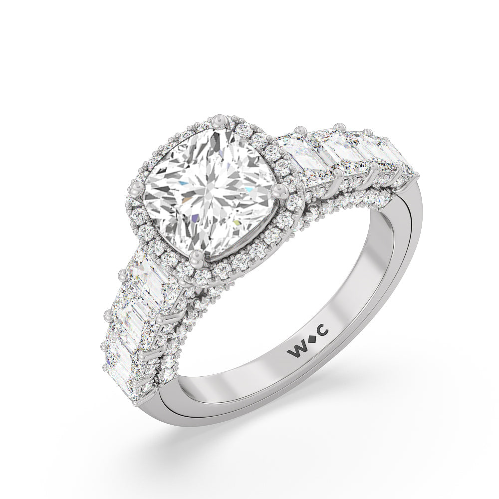 The Plaza Ring with Cushion Cut Diamond in 14KT Platinum view 3
