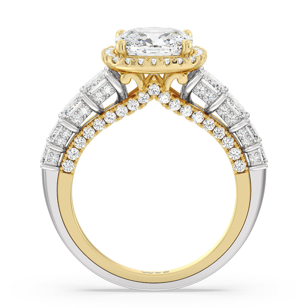 The Plaza Ring with Cushion Cut Diamond in 14KT White & Yellow Gold view 2
