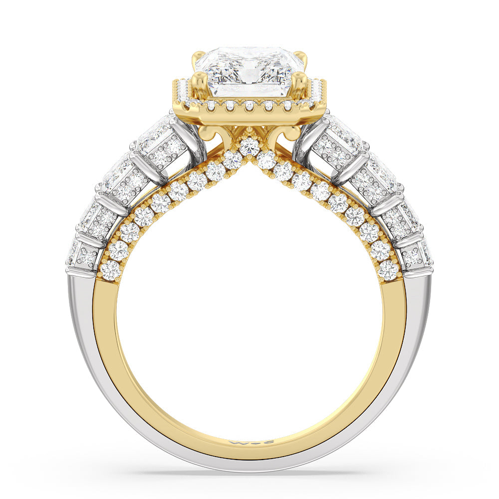 The Plaza Ring with Radiant Cut Diamond in 14KT White & Yellow Gold view 2
