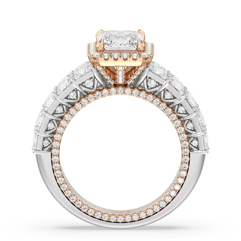 Emerald Cut The Rockefeller Ring with Lab Grown Diamond in 14KT White & Rose Gold view 2
