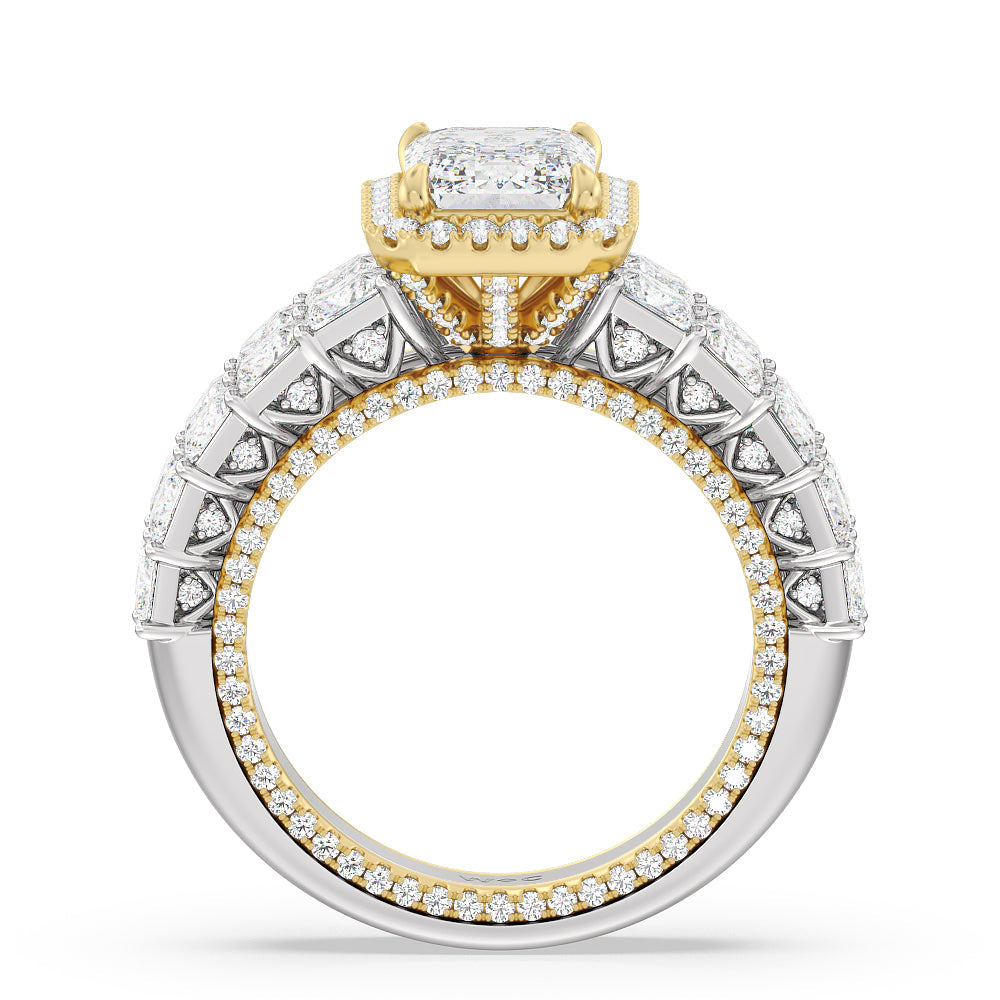 Emerald Cut The Rockefeller Ring with Lab Grown Diamond in 14KT White & Yellow Gold view 2
