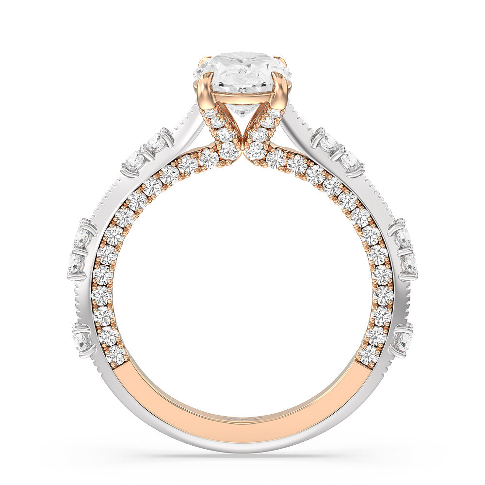 Celestia Knife Edge Milgrain Engagement Ring with Oval Cut Diamond in 14KT White & Rose Gold view 2
