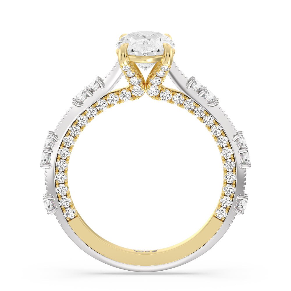 Celestia Knife Edge Milgrain Engagement Ring with Round Cut Diamond in 14KT White & Yellow Gold view 2
