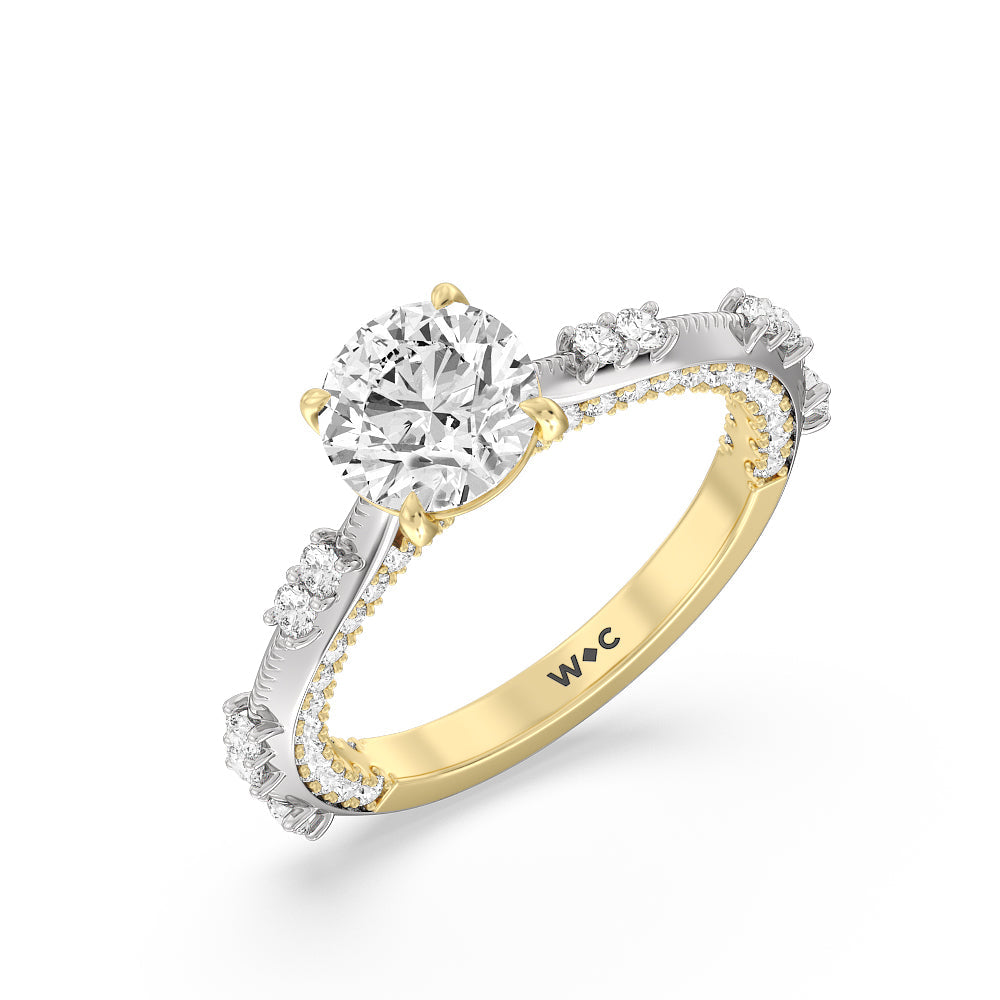 Celestia Knife Edge Milgrain Engagement Ring with Round Cut Diamond in 14KT White & Yellow Gold view 3
