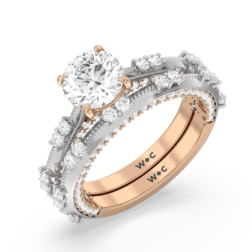 Celestia Knife Edge Milgrain Wedding Band with 18KT White & Rose Gold Cut Diamond in 14KT White & Rose Gold view 3
