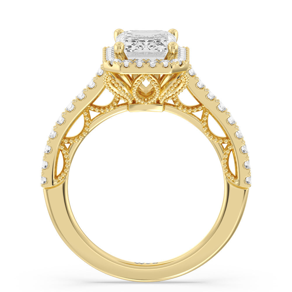 The Frick Ring with Emerald Cut Diamond in 14KT Yellow Gold view 2
