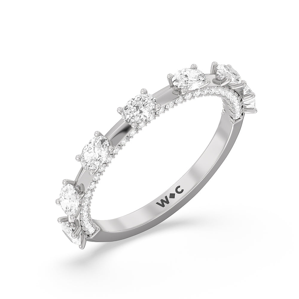 Celestia Oval Studded Diamond Wedding Band with Platinum Cut Diamond in 14KT Platinum view 3

