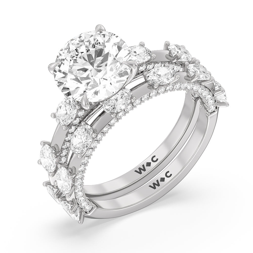 Celestia Oval Studded Diamond Wedding Band with Platinum Cut Diamond in 14KT Platinum view 4
